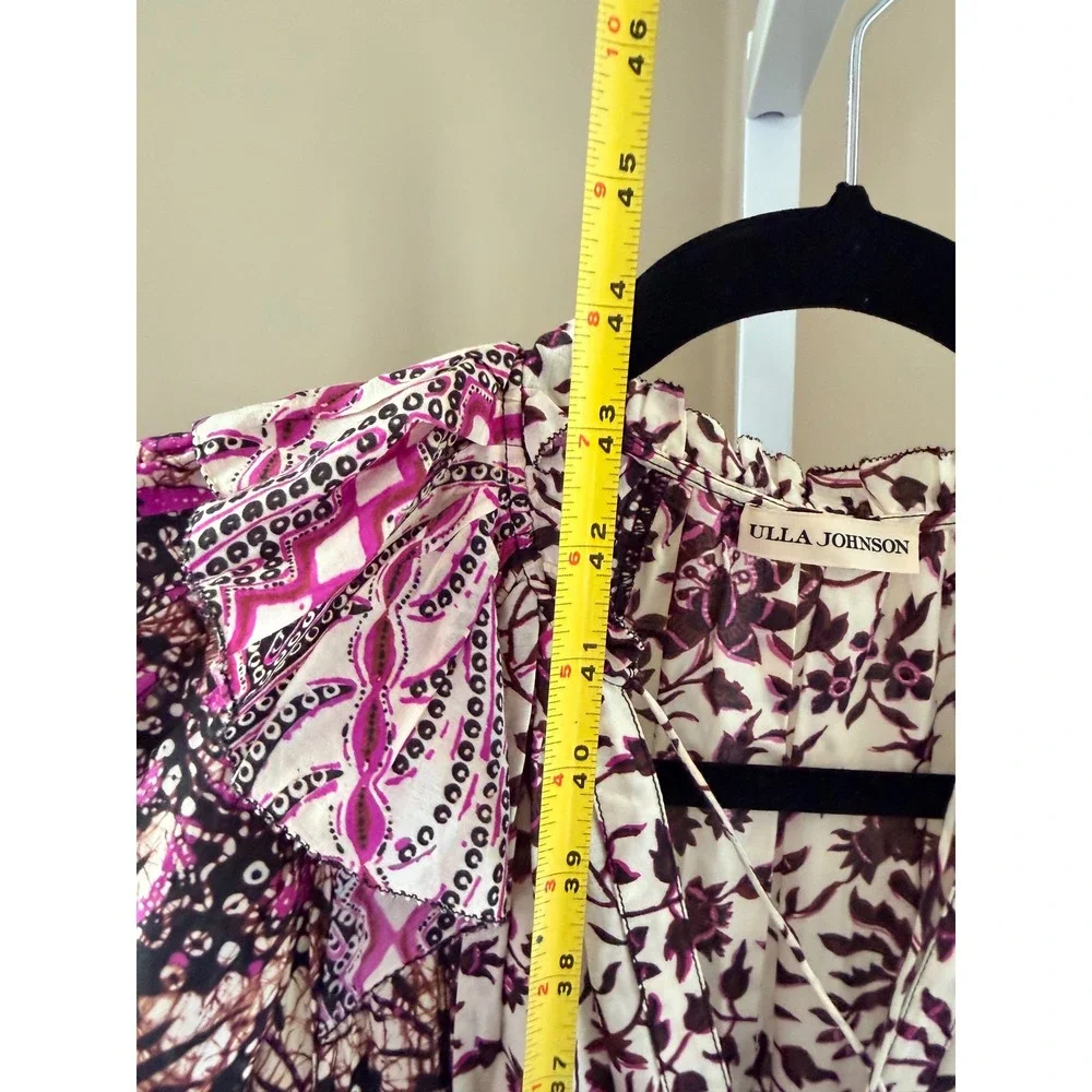 Ulla Johnson Asis Midi Dress Cotton Silk Batik Floral Tiered Purple Fuchsia 0